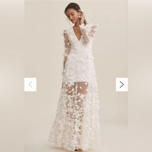 Anthropologie Helsi Blair Long-Sleeve V-Neck Floral Maxi Dress Wedding Dress